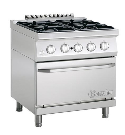 4 Flammen Gasherd mit Gasbackofen 2/1 GN Serie 700