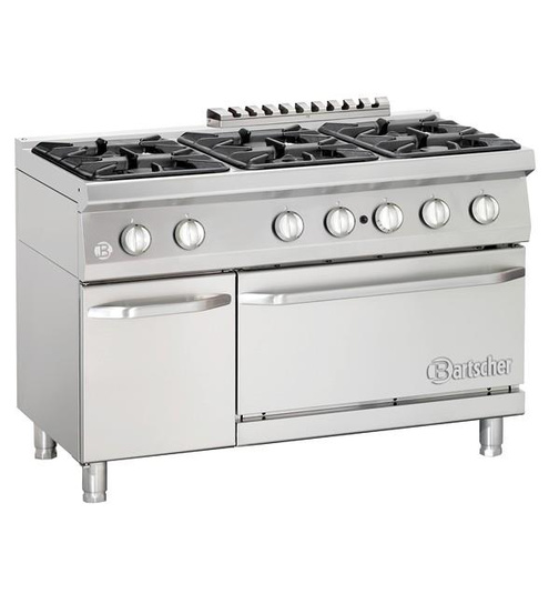 6 Flammen Gasherd mit Gasbackofen 2/1 GN Serie 700